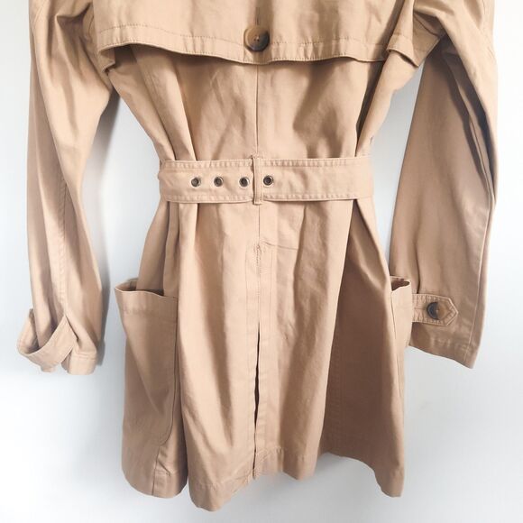 Gap Trench Coat Womens Large British Tan Khaki Pockets Belted Double Breasted - Picture 10 of 16